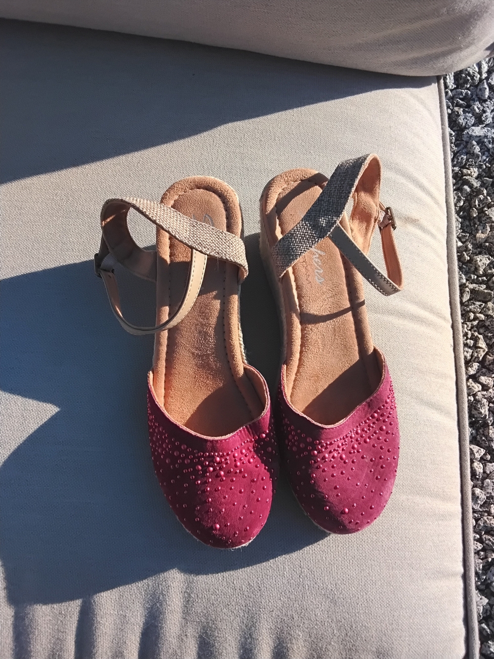 Skechers Raspberry Suede Studded Wedge Sandals with Ankle Strap